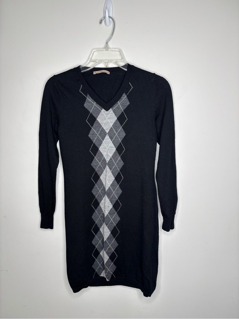 M1 Uniqlo Black Exfra Fine Merino Wool Argyle Sweater Dress Small